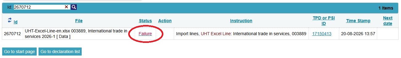 Screenshot of overview showing errors found within the return in IDEP.
