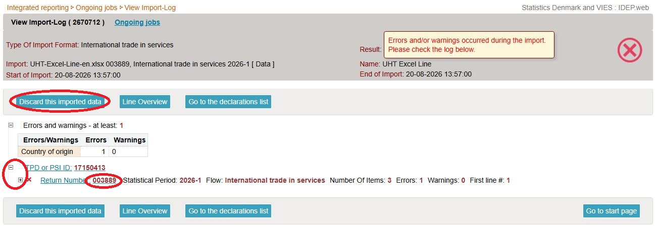 Screenshot of how to expand overview showing errors found within the return in IDEP.