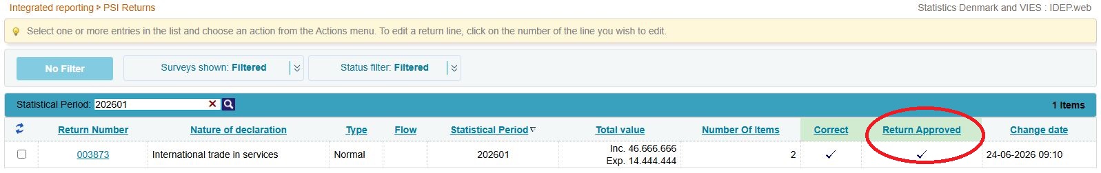 Screenshot of approved and received status in IDEP.