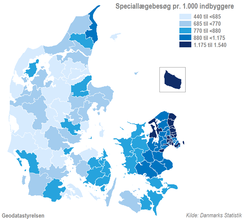 Kort - Indbyggere i Region Hovedstaden besøger speciallægerne oftest